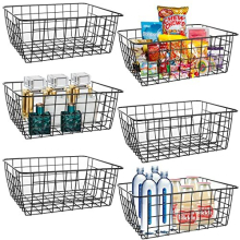 6Pack Wire Storage Baskets, 28x22x11CM Black Wire Basket with Handle, Freezer Storage Organizer Bins for Fridge, Shelf, Cabinets, Pantry, Closets