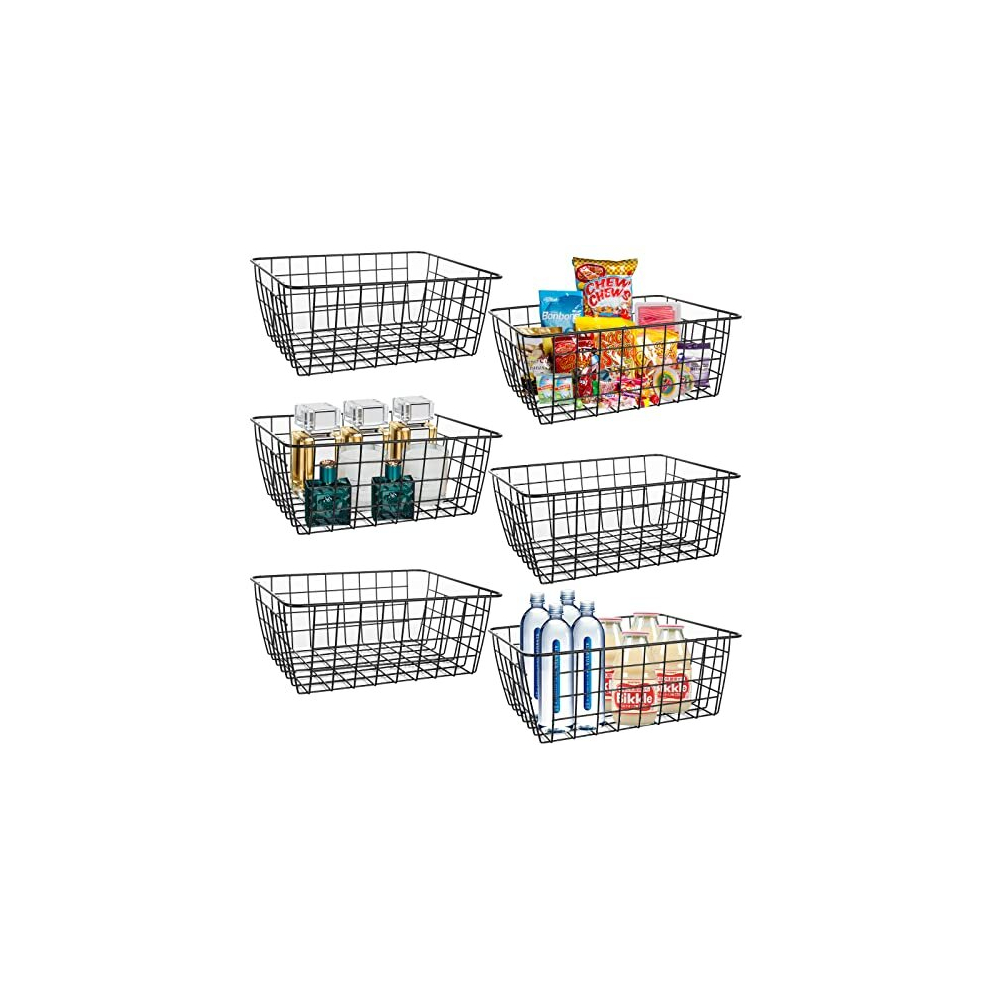 Younthye 6Pack Wire Storage Baskets, 28X22x11cm Wire Basket With Handle, Freezer Storage Organizer Bins For Fridge, Shelf, Cabinets, Pantry, Closets Black