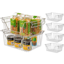 Stackable Wire Storage Organizer Baskets Cabinet Organizing Sturdy Metal Wire Pantry Freezer Bins for Home Bathroom Fridge Kitchen Shelves