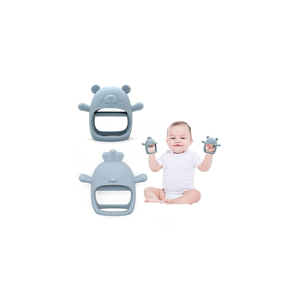 2 Pack Silicone Teether Mitten, Baby Silicone Teething Toy, Silicone Teether Gloves for Baby 3 Months, Baby Chew Toys 3-6 Months 3D Shape, Massages