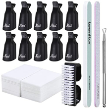 Black Gel Polish Remover Kit - Nail Polish Gel Remover Tools Kit with Nail Clip, Nail Wipe Cotton Pad, 100/180 Nail File 400/4000 Buffer Block, Nail