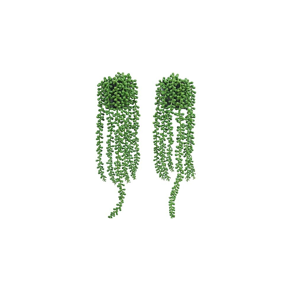 2pcs Fake Hanging Plants Fake Potted String of Pearls Succulent Plants Small Faux Plants for Indoor Outdoor Shelf Wall Decor