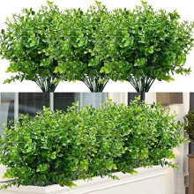 8pcs Artificial Greenery Plants Outdoor Fake Plastic Greenery Shrubs Plants for Outside Indoor Hanging Basket Garden Window Box Decoration (8, Green)