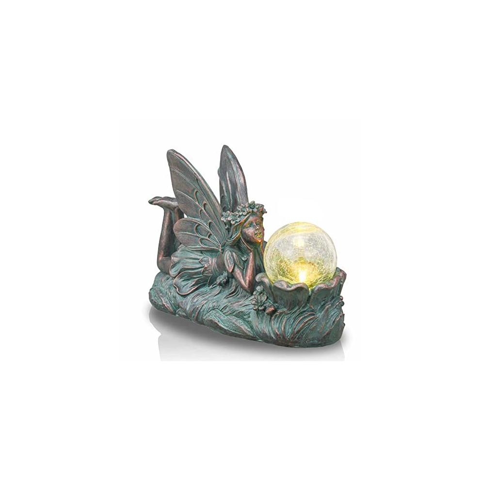 Garden Ornaments Outdoor for Garden Gifts, Bronze Fairy Garden Statues Sculptures with Solar Lights, 32.5cm Waterproof Resin Angel Figurine for Garden