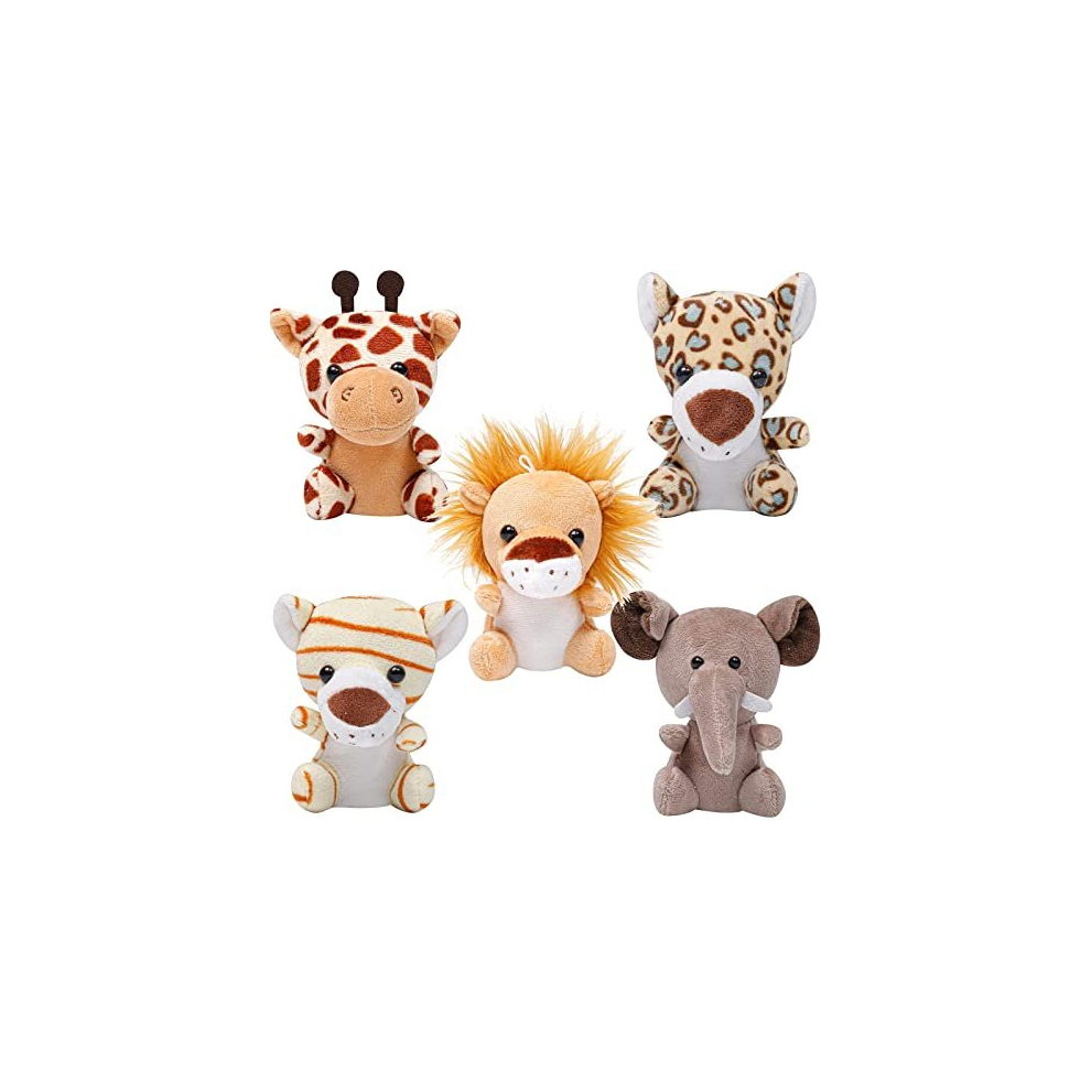 5pcs Small Stuffed Animals—Jungle Animal Plush Set 4.8 Inch Cute Safari Stuffed Animals with Keychain for Animal Themed Party Favors Children's Day