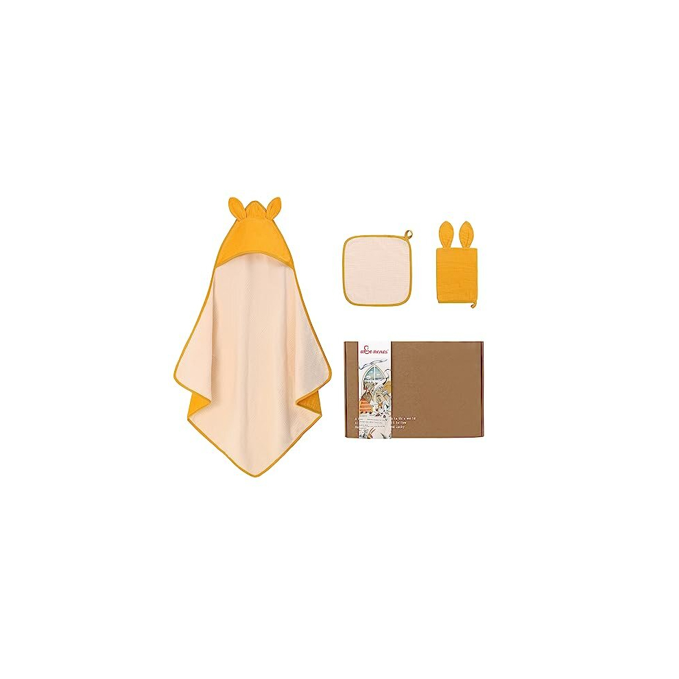 Amo Nenes Baby Bath Towel Set, Baby Towel With Hood Baby Toddler Bathrobe Hooded Towel Baby 100% Organic Cotton Muslin Hypoallergenic Towels Super Soft