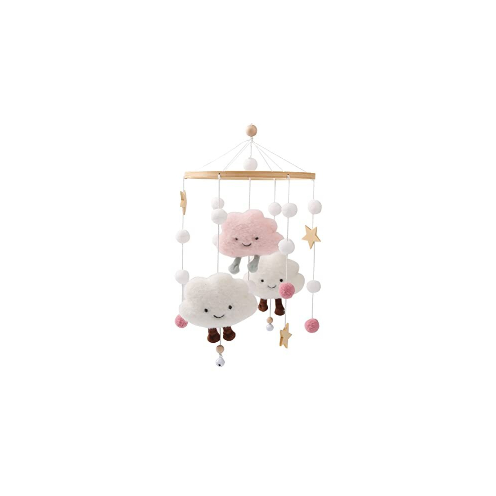 Baby Mobile For Cot,Cute Wooden Star Clouds Baby Mobiles Felt Ball Cot Mobiles Nursery Wooden Crochet Mobiles Newborn Boy Girl Bed Bell Wind Chimes Promise Babe