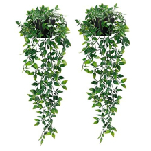 Lafecuw 2-Pack Artificial Hanging Ivy Plants with Pot - Faux Greenery Decor for Indoor/Outdoor Walls, 100cm Total Length, Model 001