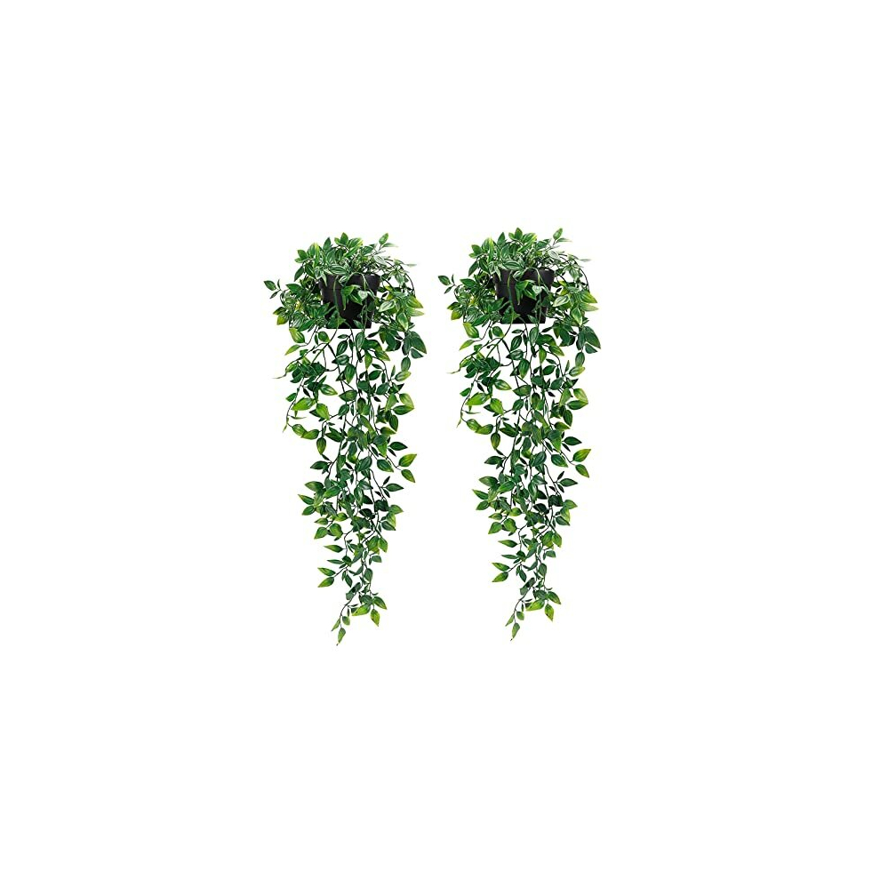Artificial Hanging Plants,2 Pack Fake Hanging Plants with Pot,Greenery Faux Fake Ivy Decor, Fake Potted Plants for Home Decor Indoor Outdoor Wall Room