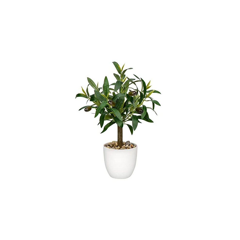 Artificial Olive Plant in Pot Fake Olive Plant Potted, Faux Plant Small Greenery Decorative Artificial Plant in White Pot for Home, Office, Bathroom,