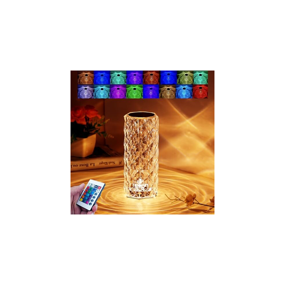 Crystal Lamp,16 Color Changing Rose Crystal Diamond Table Lamp,USB Rechargeable Touch Bedside Lamp Night Light with Remote Control, for Bedroom Living