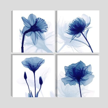 Large Blue Flickering Flower Modern Abstract Paintings Canvas Wall Art Grace Floral Pictures on Canvas Print 4 Panels Artwork for Living Room Bedroom
