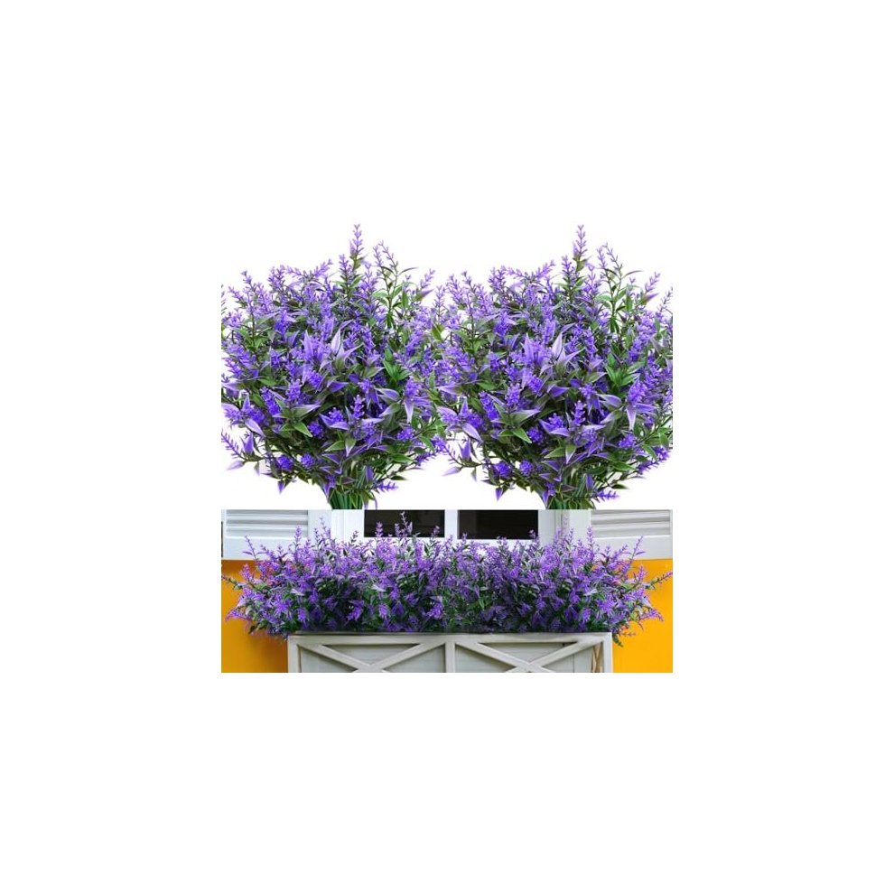 12 Bundles Artificial Lavender Plant Indoor and Outdoor UV Resistant Plastic Fake Flowers Plants Bouquets for Floral Arrangement, Table Centerpiece,