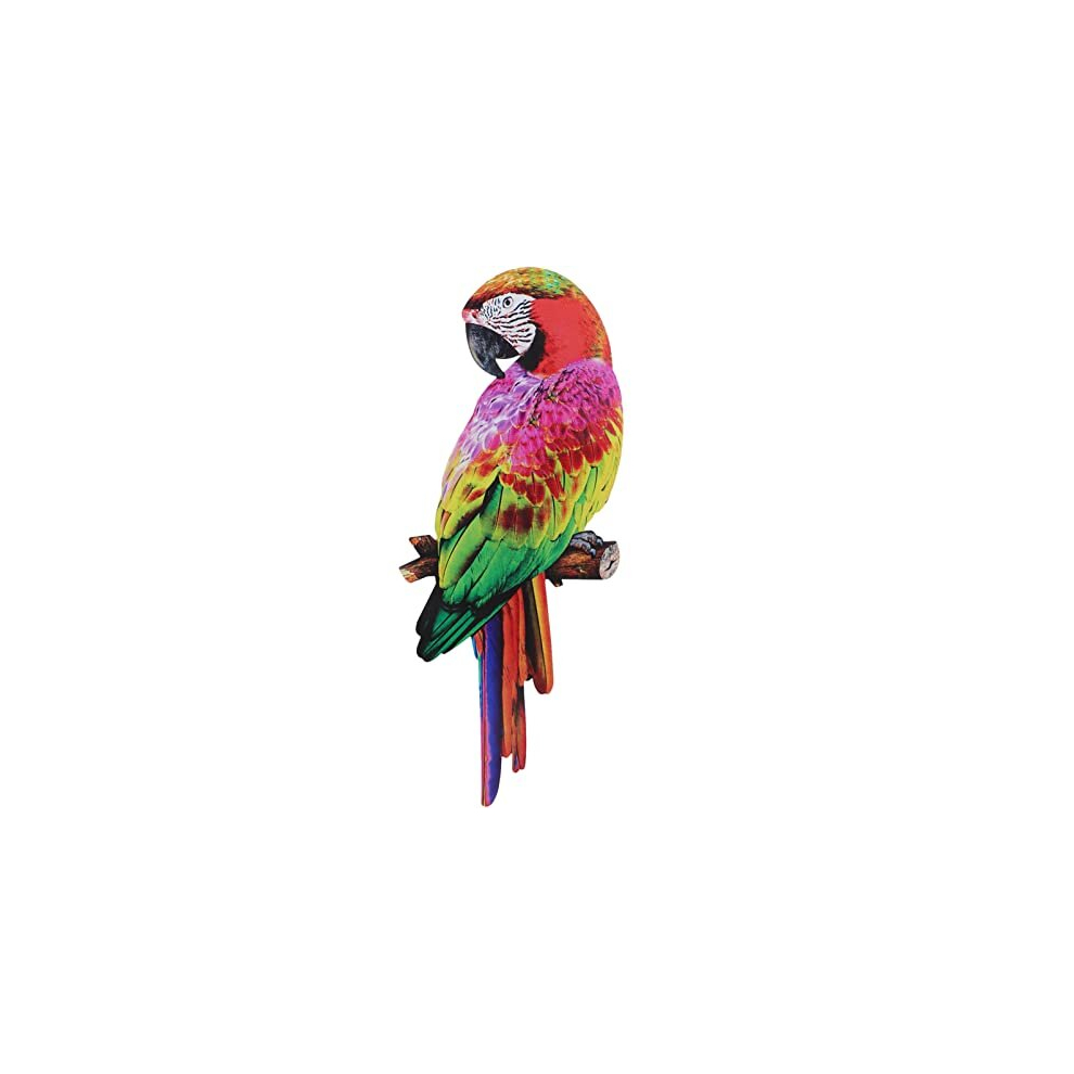 Metal Parrot Wall Art Outdoor Bird Hanging Ornament Tropical Macaw on Branch Sculpture for Home Kitchen Garden Decor Colorful 2