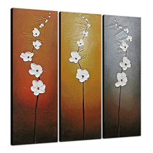- Modern Contemporary Flowers Artwork Decorative 3 Panels 100% Hand Painted Abstract Floral Oil Paintings on Canvas Wall Art Décor for Living Room