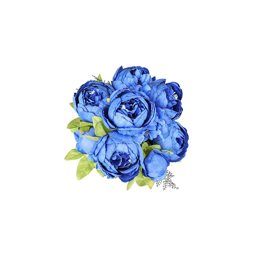 Vintage Artificial Peony Silk Flowers Bouquets Wedding Decoration Home Table Kitchen Office Garden Bridal Greenery Plants (New Blue)