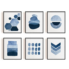 Abstract Blue Wall Art Prints Decor Unframed Set Of 6 Watercolor Paintings Modern Canvas Contemporary 8x1 Inches For Living Room Bedroom Living Room