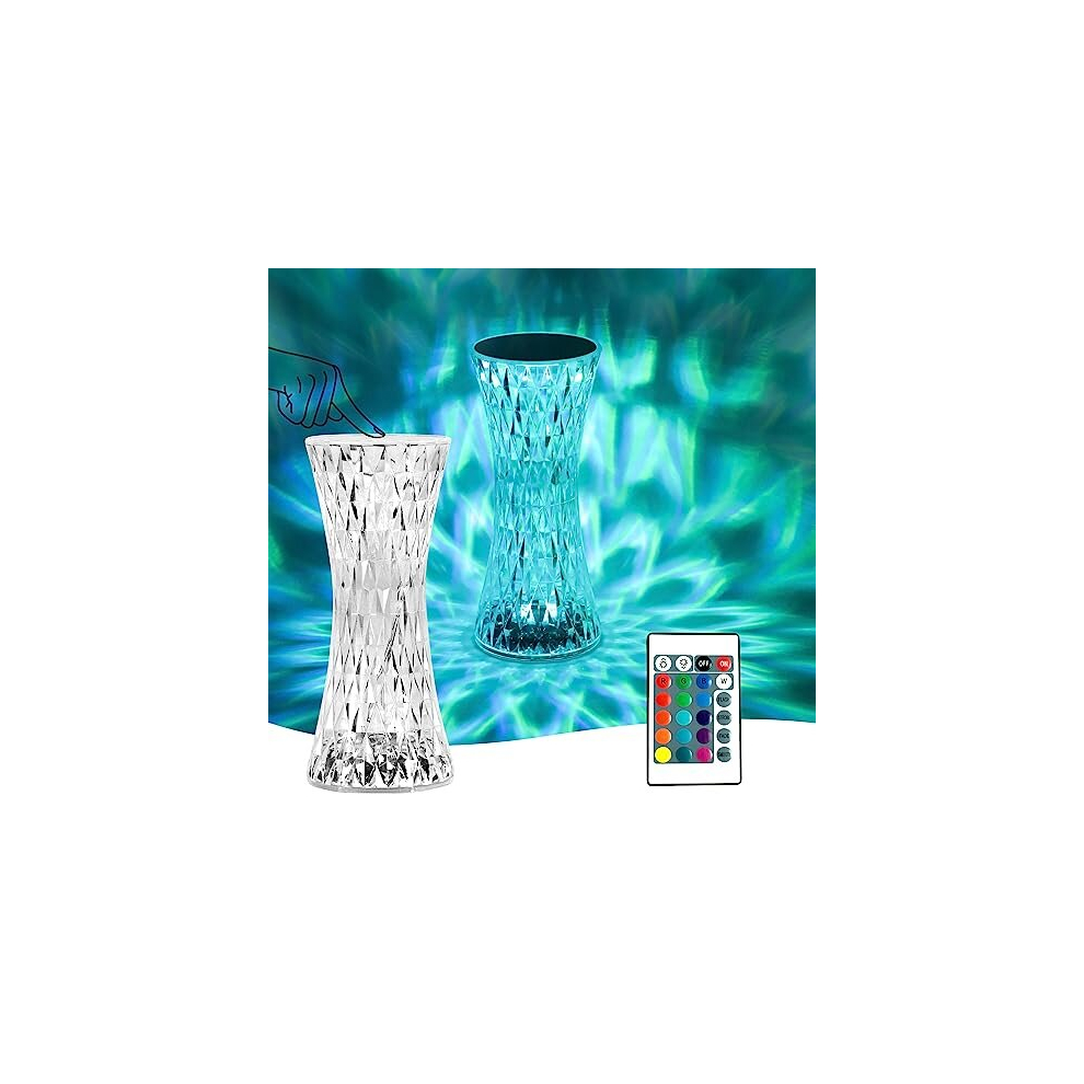 LED Crystal Table Lamp, Modern Creativity Acrylic Diamond Bedside Lamp Touch and Dimmable [16 Colours & 4 Modes] with Remote Control, RGB Colour