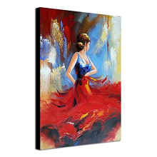 - Flying Skirt Modern Stretched and Framed Artwork Abstract Dancing People Oil Paintings on Canvas Wall Art Ready to Hang for Living Room Bedroom Home