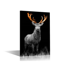 1 Pieces Funny Animal Deer Pictures Canvas Wall Art Animal Wild Stag Wall Decor for Living Room Modern Artwork Paintings Yellow Antlers Stretched and