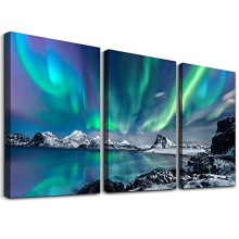 Aurora Canvas Wall Art for Living Room, Modern Northern Lights Artwork Nature Landscape Bathroom Pictures Bedroom Wall Decor, Family Prints Paintings