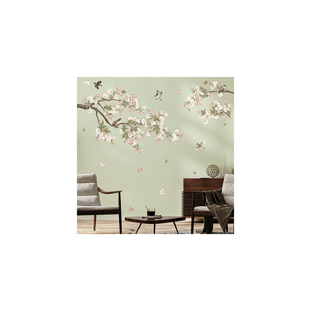 Flower Tree Branch Wall Stickers Cherry Blossom Floral Birds Wall Decals Girls Bedroom Living Room TV Sofa Wall Decor