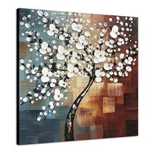 Morning Glory Modern Abstract White Flowers 100% Hand-painted Oil Paintings Floral Artwork on Canvas Wall Art for Home Office Decorations Wall Decor
