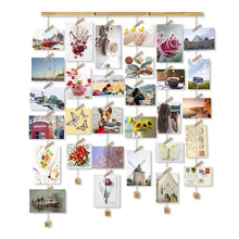 Wood Picture Photo Frame for Wall Decor, 26 x 29 Inch - with 30 Clips & Ajustable Twines - Collage Artworks Prints Multi Pictures Organizer & Hanging