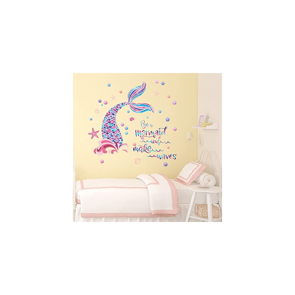 Runtoo Mermaid Wall Stickers For Girls Bedroom Kids Inspirational Quotes Wall Decals Bathroom Baby Nursery Wall Decor