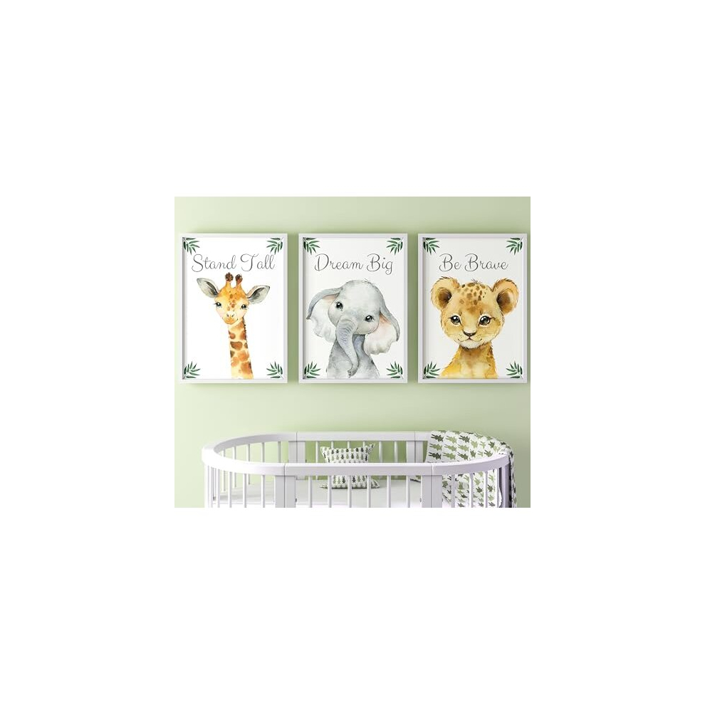 Safari Animals Baby Girl or Boy Nursery Bedroom Set of 3 Unframed Jungle Leaves Quote Prints, Nursery Decor Wall Art Gift Present, Giraffe Elephant