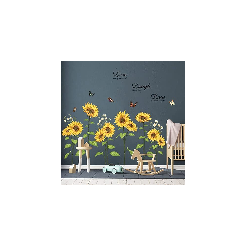 Runtoo Sunflower Butterfly Wall Art Stickers Flower Live Laugh Love Quotes Wall Decals Kids Bedroom Living Room Nursery Wall Decor