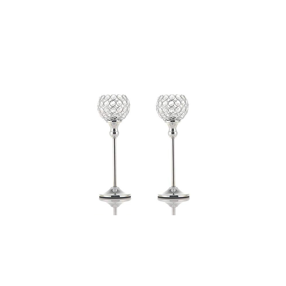Crystal Silver Candle Holders,Candlestick Holders,Crystal Tea Light Holder, Ornaments for Living Room, Wedding Table Decoration, 2pcs 33cm Tall- Gift