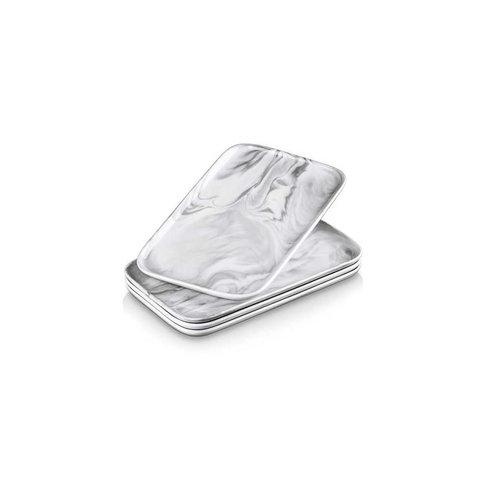 Serving Platter, 4 Piece Porcelain Serving Dishes, Rectangular Serving Tray for Entertaining Parties, Marble Grey Platters for Serving Food, Sushi,