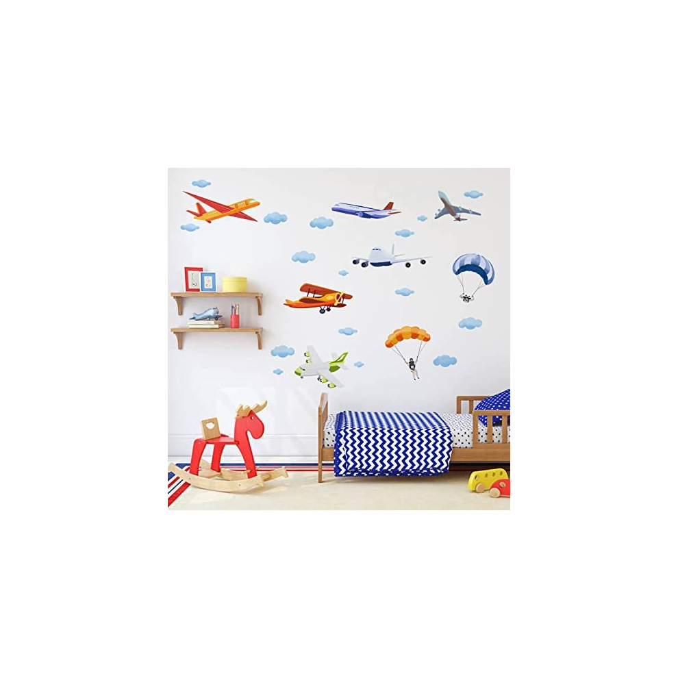 Colorful Cartoon Aeroplane Wall Stickers Aircraft Biplane Wall Decals Vinyl Peel And Stick Diy Art Decor For Kids Boys Bedroom Nursery Playroom Superdant