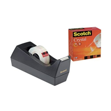 Tape Dispenser C38, Black + Scotch Crystal Tape, 19 mm x 10 m, 1 Roll/Pack