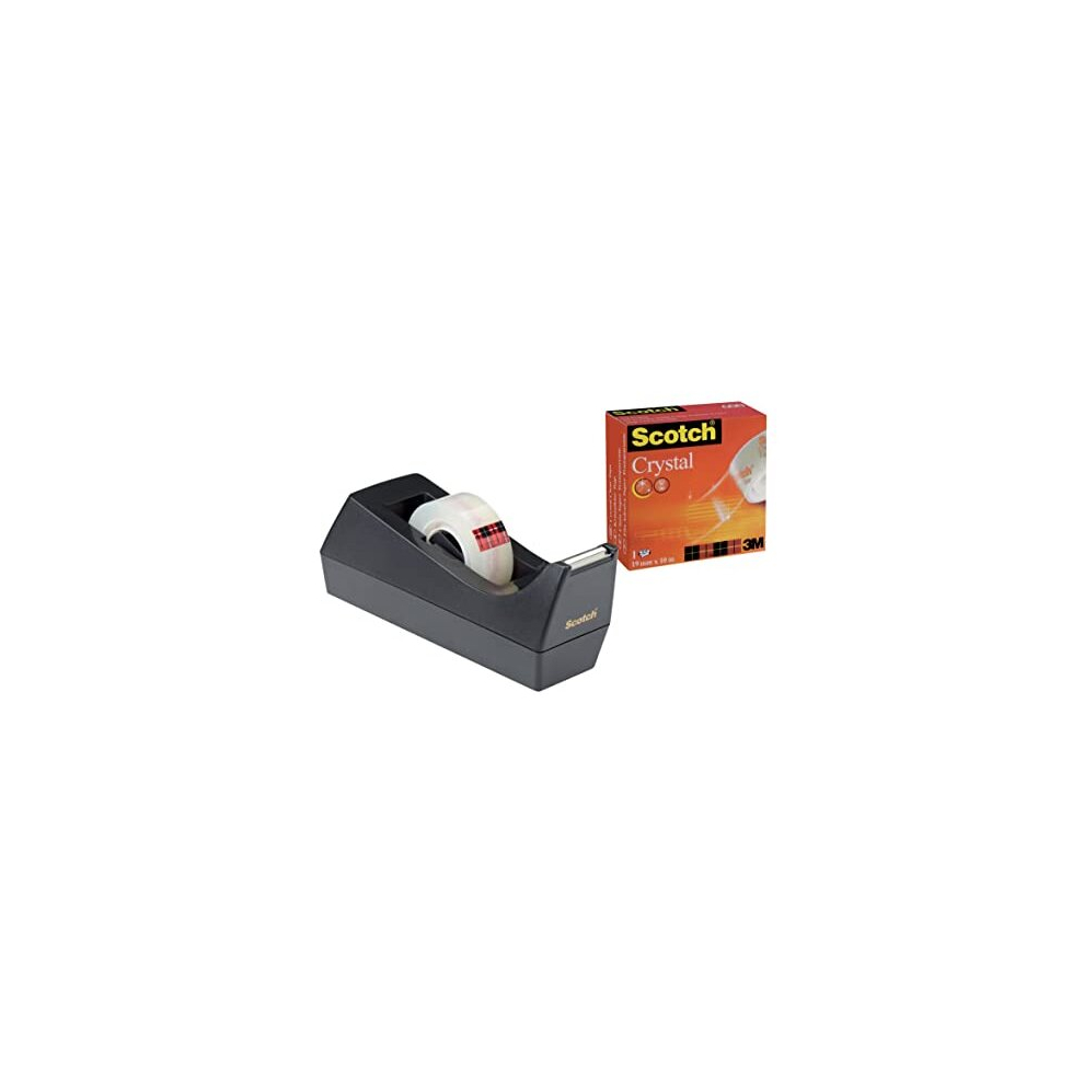 Tape Dispenser C38, Black + Scotch Crystal Tape, 19 mm x 10 m, 1 Roll/Pack