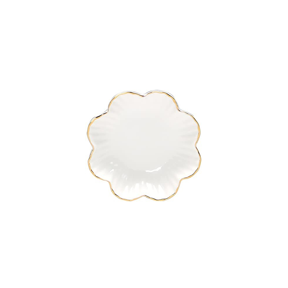Porcelain Serving Dish,Ceramics Flower Relish Tray with Metallic Rim,Serving Bowls for Wedding,Party Perfect for Small Cereal, Pasta, Salad, Candy and