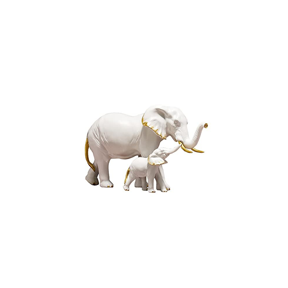 Sculpture Mother & Calf Elephant Statue,Sculpture Beautiful Home Decor or Gift Idea. (White), 33x26cm