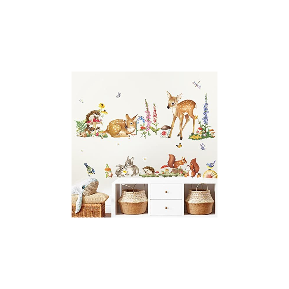 Woodland Animal Wall Decals Deer Rabbit Squirrel Wall Stickers Kids Bedroom Baby Nursery Wall Decor Decalmile