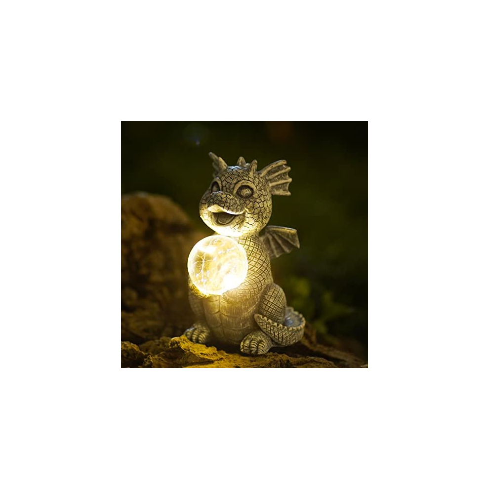 Dragon Statue Garden Ornaments Solar Powered LED Lights, outdoor Garden Dragons Figurine with Gazing Ball Dragon Decoration for Patio Lawn Yard Decor