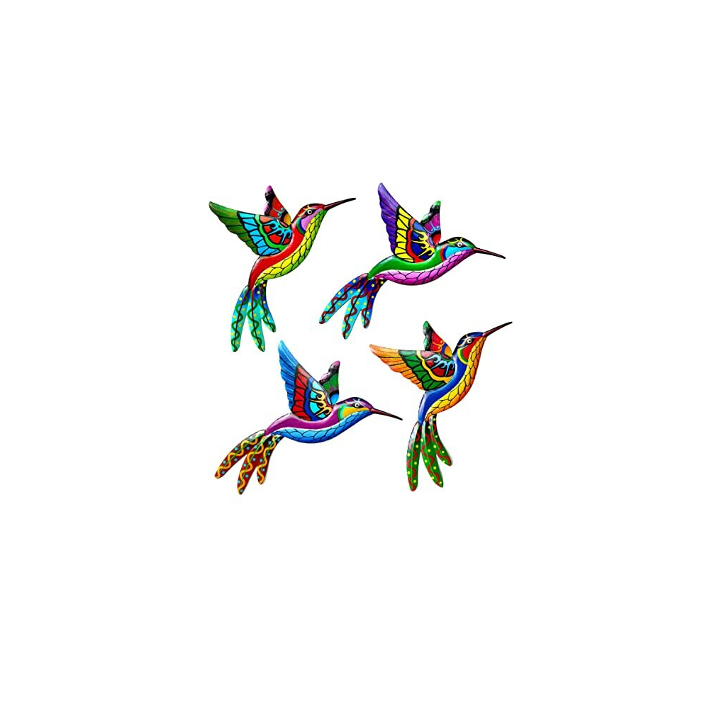 4 Pcs Metal Hummingbird Wall Decor Art, Colorful Birds Sculpture Hanging Garden 3D Metal Hummingbird Statues For Indoor Outdoor Backyard Living Room