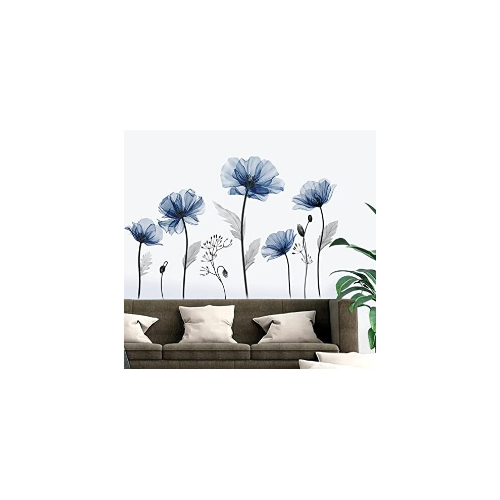 Lotus Flower Wall Decals Blue Blooming Floral Wall Stickers Bedroom Living Room TV Background Home Decor