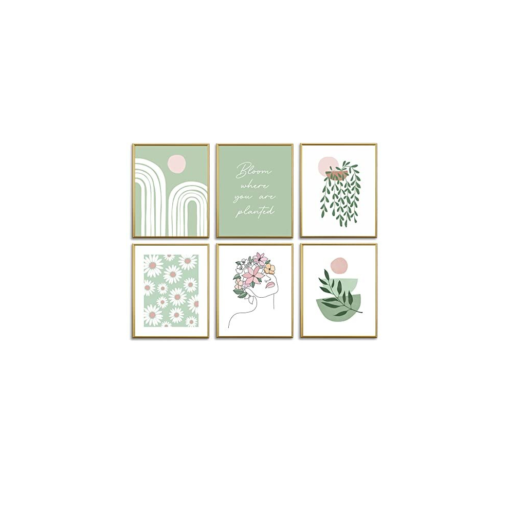 Sage Green Wall Prints Aesthetic Posters,Cute Room Decor for Teen Girls,Botanical Plant Daisy Pictures for Bedroom Wall Decor, Inspirational Art