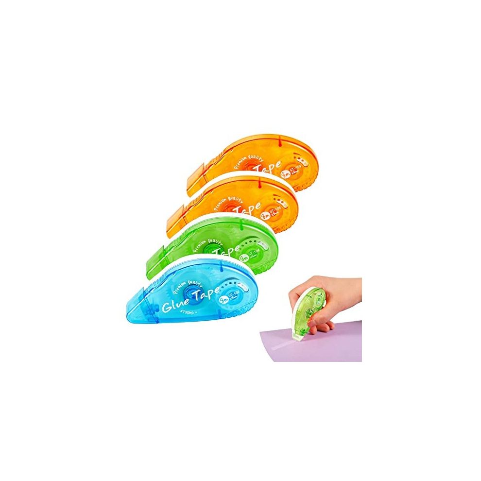 4 Pcs Glue Roller, 32m Adhesive Glue Tape Double Sided Tape Dispenser for Crafting Cards Photo Album Journal Scrapbooking, 8mm x 8m(Random Color)
