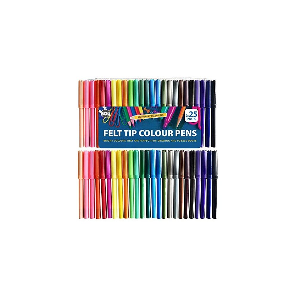 50 Felt Tips Colouring Pens for Adults & Kids | Felt Tip Pens for Children | Drawing Coloured Pens Felt Pens, Colouring Pens for Kids | Coloured