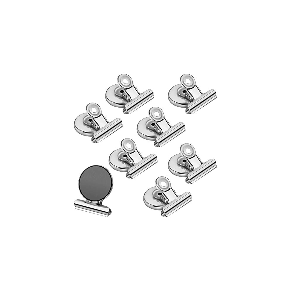 8 Pack Silver Magnetic Clips, Strong Magnetic Clips for Fridge, Whiteboard, 31mm Magnetic Bulldog Clips, Fridge Magnet for Photo, Note, File