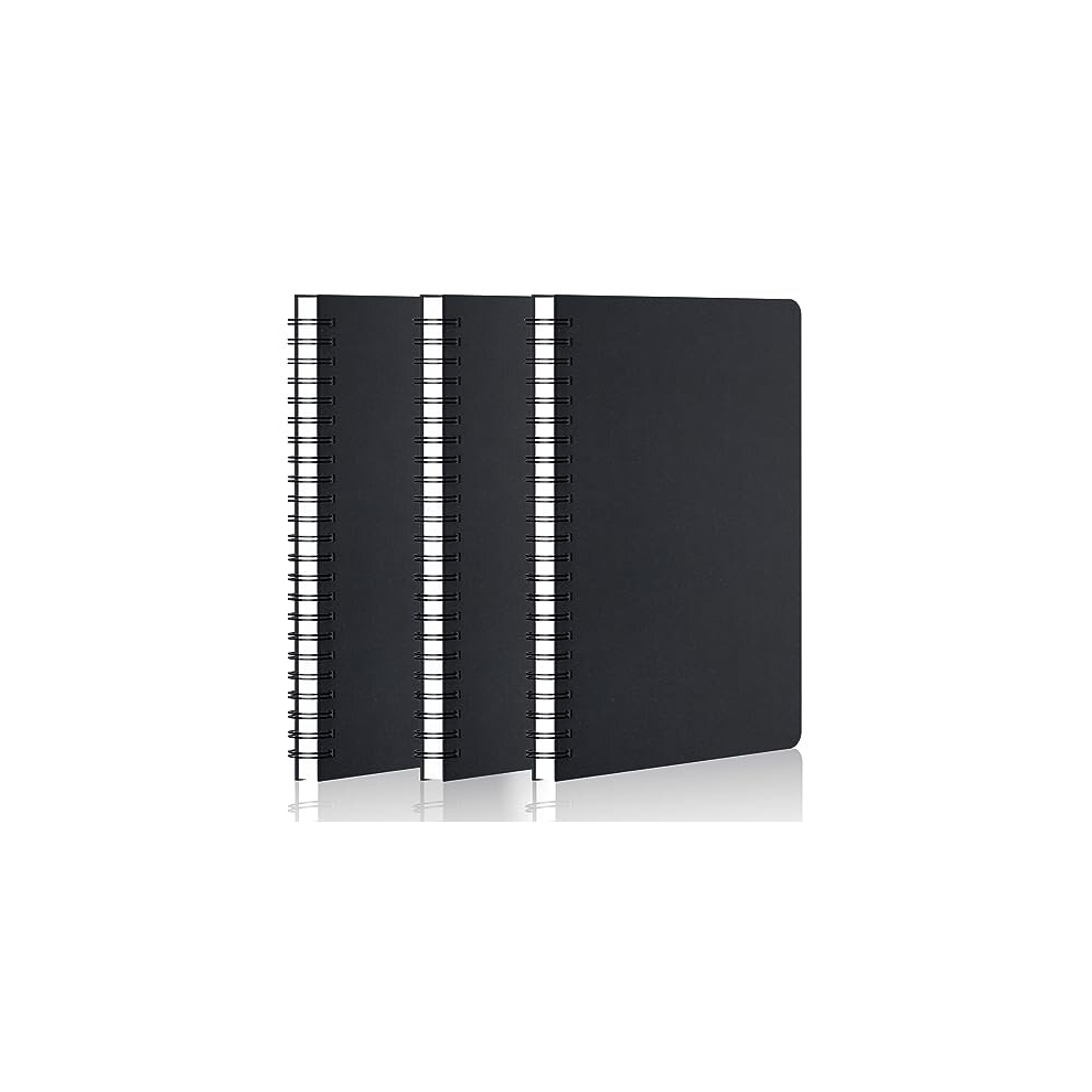 A5 Lined Notebook -3 PCS A5 Spiral Bound Notebook Black Kraft Cover-a5 Notebooks Pack with 7mm Lines-100GSM Paper Wirebound Ruled Notebook A5-120-image-OPC-PD787GS-NEW