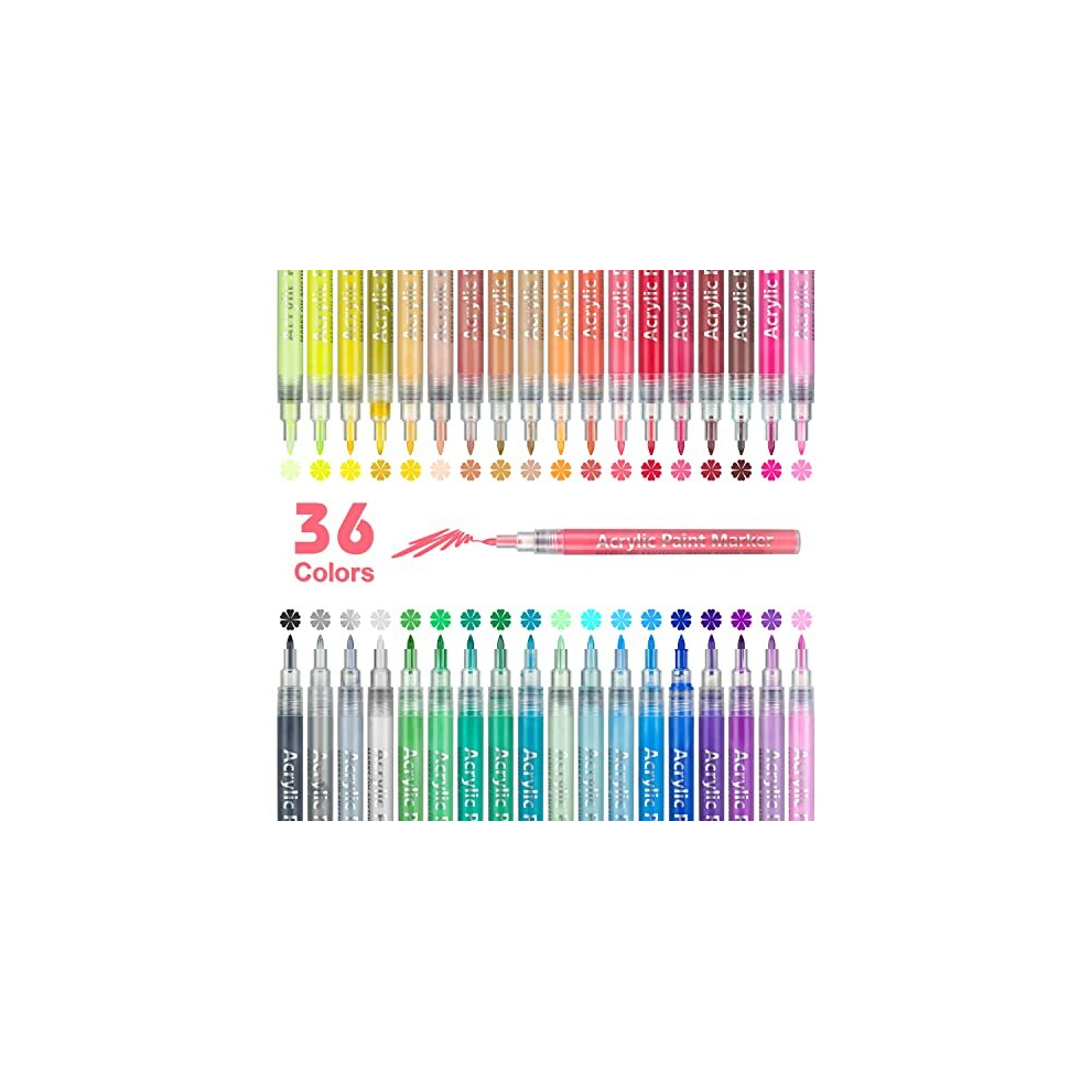 36 Colors Acrylic Paint Pens Markers for Rock Painting, Glass, Stone, Ceramic, Wood, Fabric, Canvas, Art Supplies - Extra Fine Tip 0.7mm for Christmas