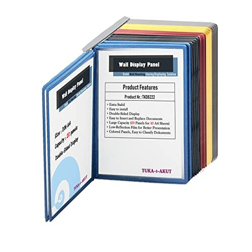 Wall Display Panel System 20 Panels A4, Wall Lectern Display Panel Display Board System, for Storing Consultation and Presentation Documents. Assorted 1