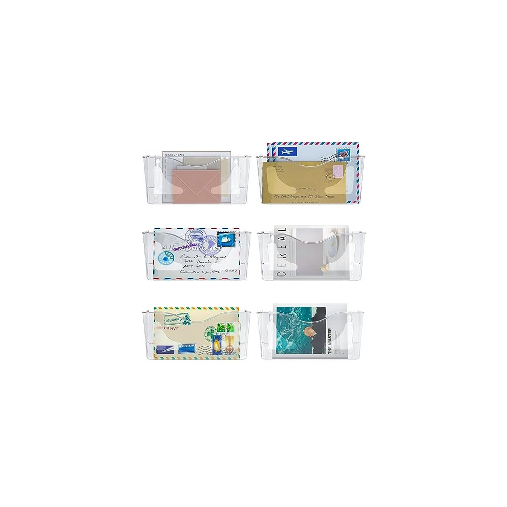 6 Pocket Landscape A4 Clear Acrylic Hanging Wall File Holder Mail Organiser Magazine Storage,Pack of 6